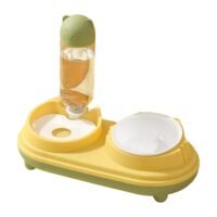Double Bowl Waterer Plastic Yellow